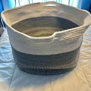 Large Gray and White Woven Storage Basket